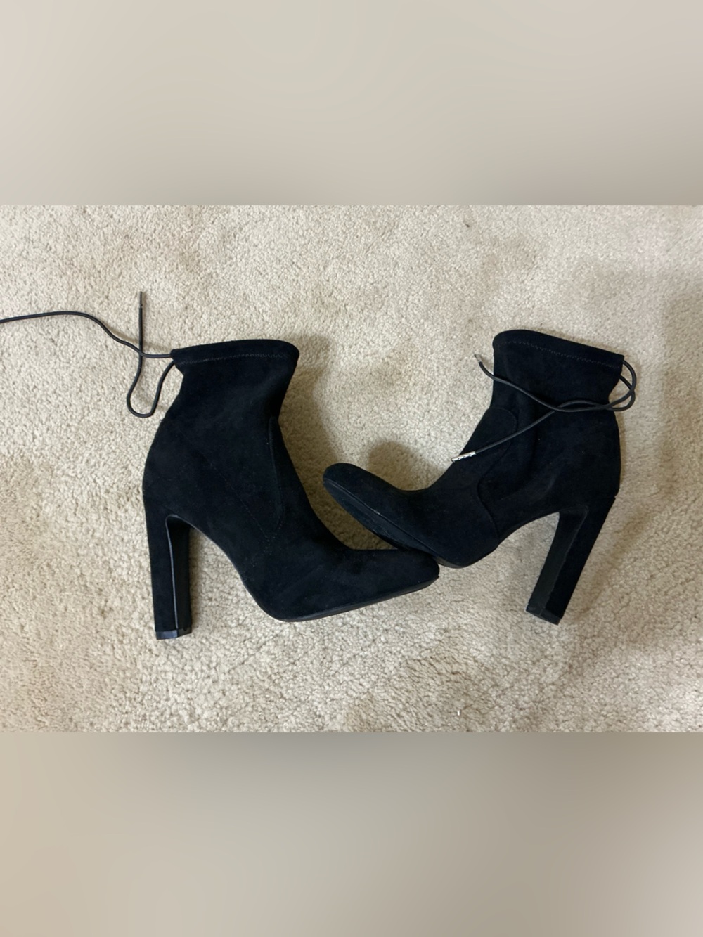 JustFab Black Suede Lace-Up Block Heel Ankle Boots| size 6.5